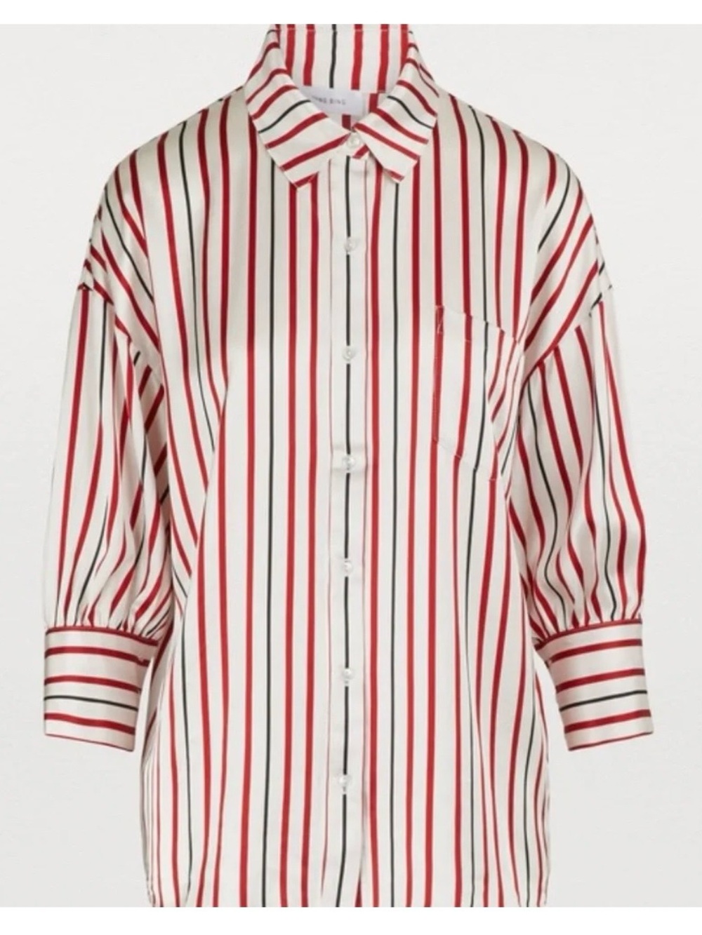 Anine Bing White Button-Down Shirt with Red Stripes